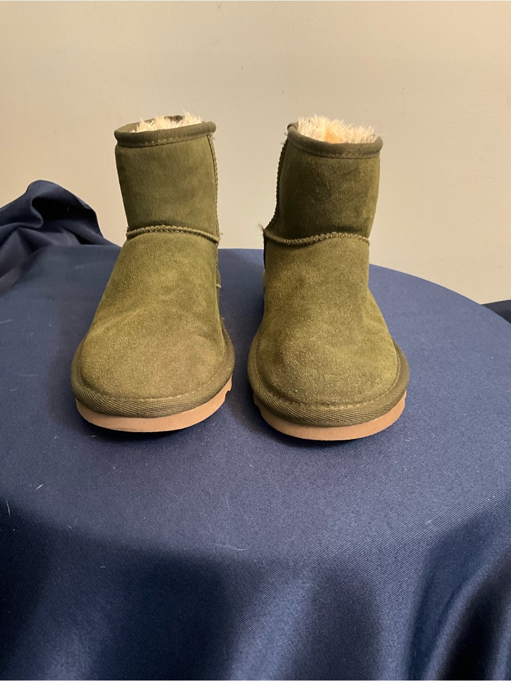 Kids Olive Green Suede Shearling Boot